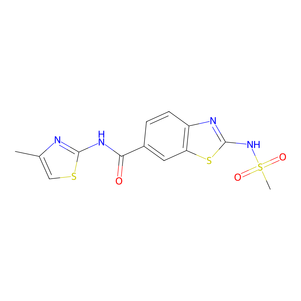 2-[(methylsulfonyl)amino]-N-(4-methyl-1,3-thiazol-2-yl)-1,3-benzothiazole-6-carboxamide molecular structure, CAS 1010889-38-9
