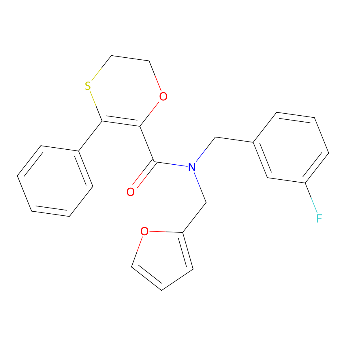 N-(3-fluorobenzyl)-N-(furan-2-ylmethyl)-3-phenyl-5,6-dihydro-1,4-oxathiine-2-carboxamide molecular structure, CAS 1010889-39-0