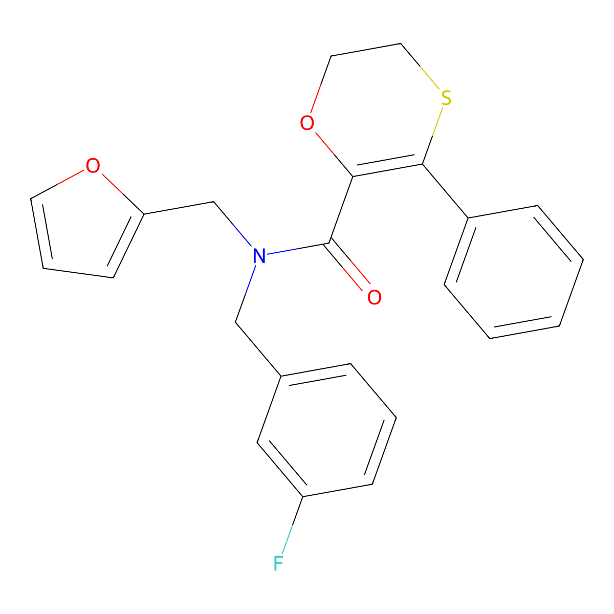 N-(3-fluorobenzyl)-N-(furan-2-ylmethyl)-3-phenyl-5,6-dihydro-1,4-oxathiine-2-carboxamide molecular structure, CAS 1010889-39-0