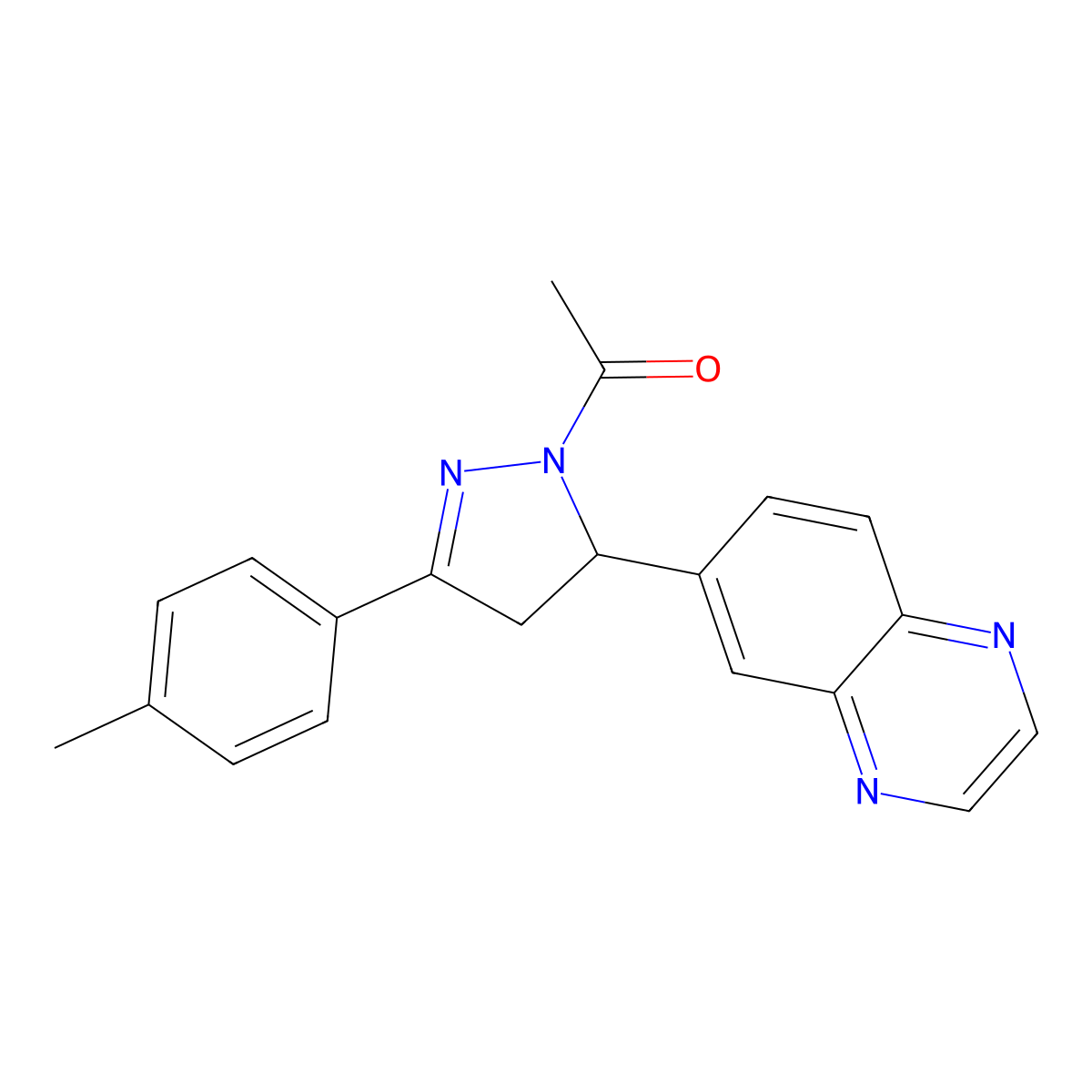 1-(5-(quinoxalin-6-yl)-3-(p-tolyl)-4,5-dihydro-1H-pyrazol-1-yl)ethanone molecular structure, CAS 1010889-40-3