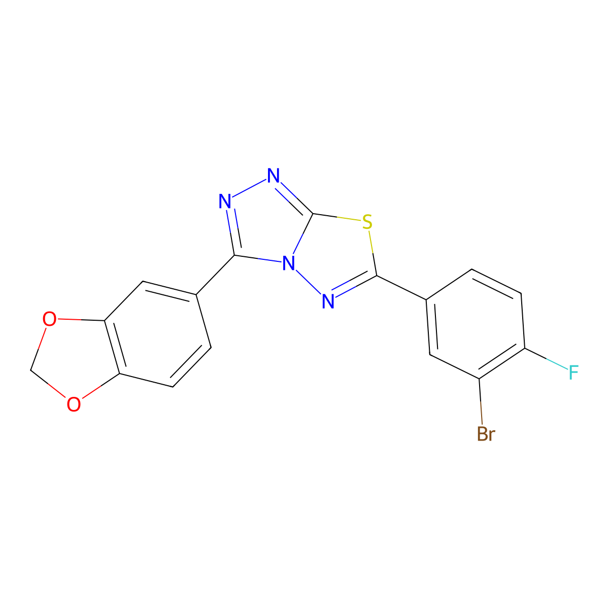 3-(1,3-Benzodioxol-5-yl)-6-(3-bromo-4-fluorophenyl)[1,2,4]triazolo[3,4-b][1,3,4]thiadiazole molecular structure, CAS 1010889-46-9