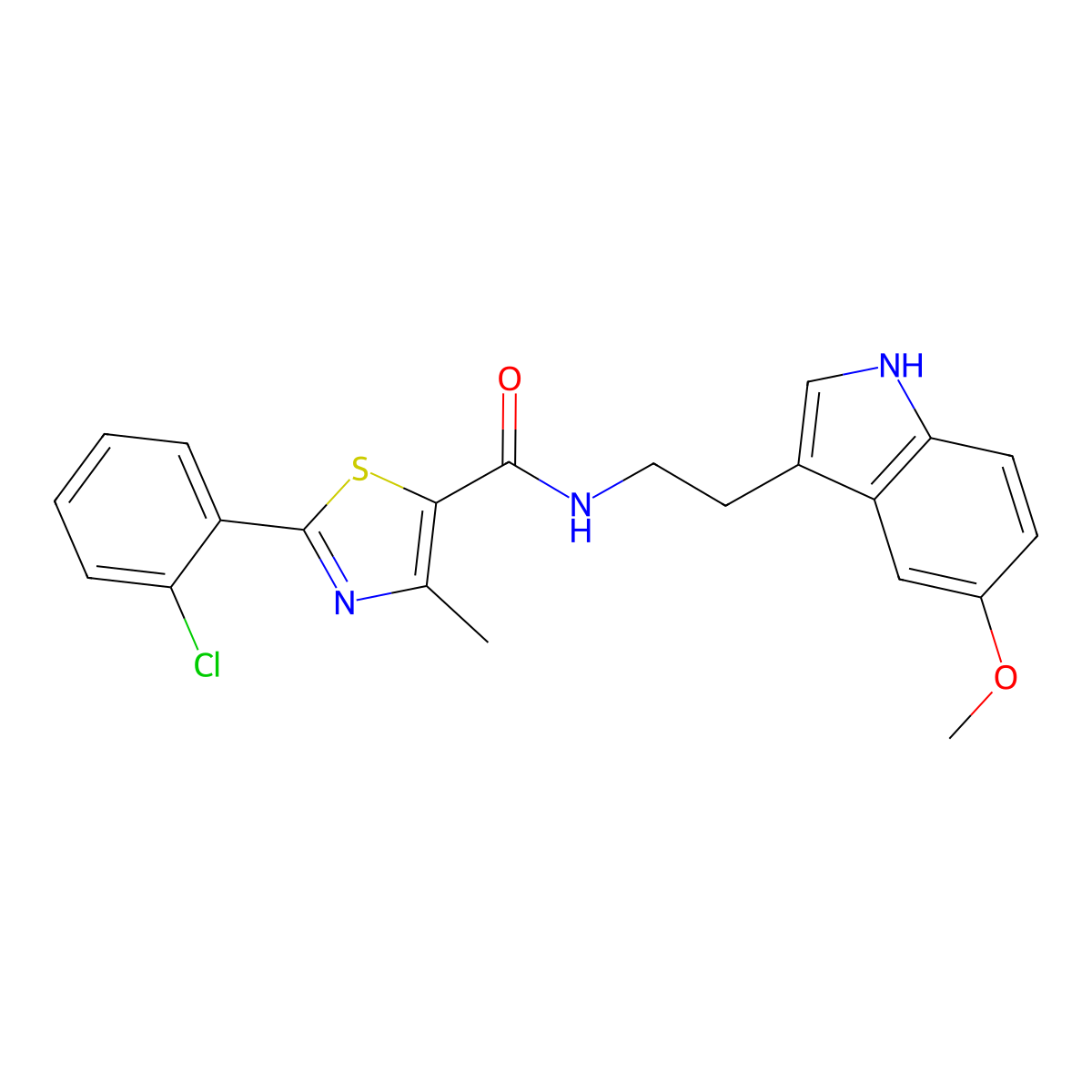 2-(2-chlorophenyl)-N-[2-(5-methoxy-1H-indol-3-yl)ethyl]-4-methyl-1,3-thiazole-5-carboxamide molecular structure, CAS 1010889-57-2