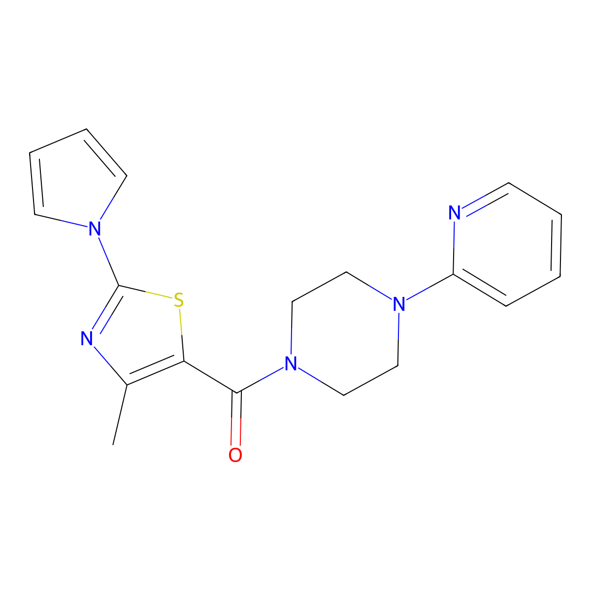 1-{[4-methyl-2-(1H-pyrrol-1-yl)-1,3-thiazol-5-yl]carbonyl}-4-(2-pyridinyl)piperazine molecular structure, CAS 1010889-63-0