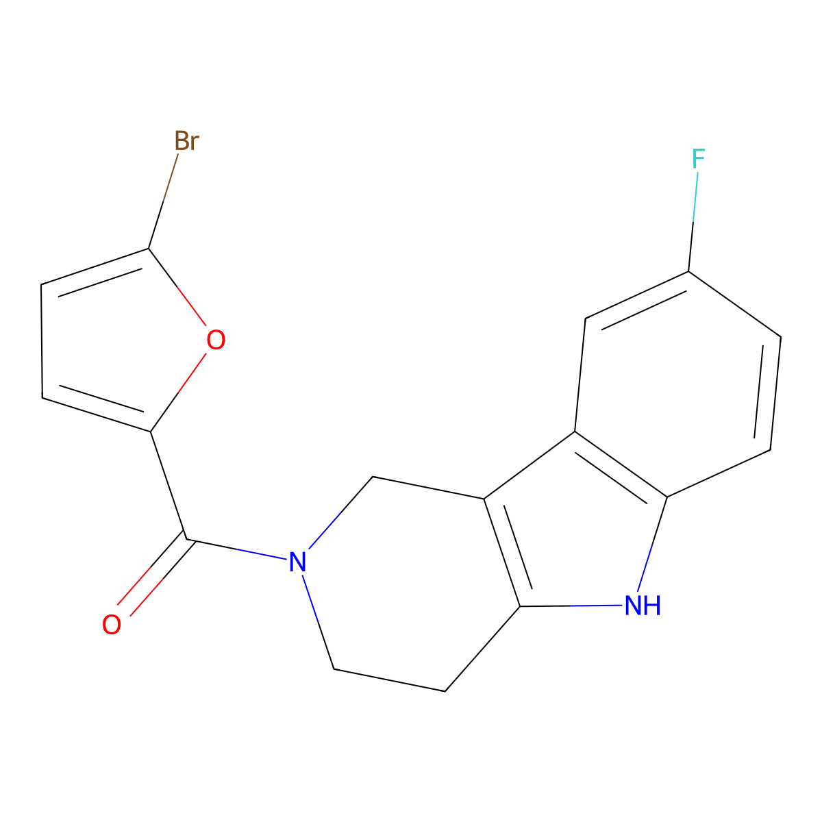 (5-bromofuran-2-yl)(8-fluoro-1,3,4,5-tetrahydro-2H-pyrido[4,3-b]indol-2-yl)methanone molecular structure, CAS 1010889-81-2