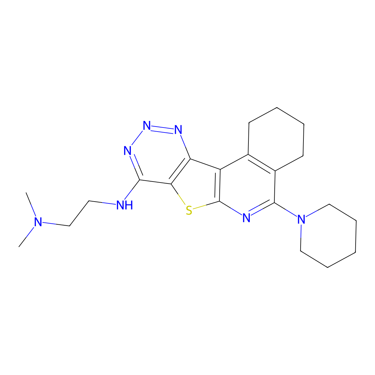 N',N'-dimethyl-N-(8-piperidin-1-yl-11-thia-9,14,15,16-tetrazatetracyclo[8.7.0.02,7.012,17]heptadeca-1(10),2(7),8,12(17),13,15-hexaen-13-yl)ethane-1,2-diamine molecular structure, CAS 1010889-84-5