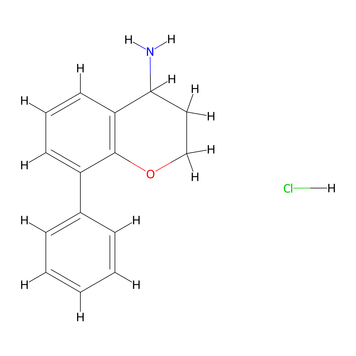 8-phenyl-3,4-dihydro-2H-1-benzopyran-4-amine hydrochloride molecular structure, CAS 101089-48-9