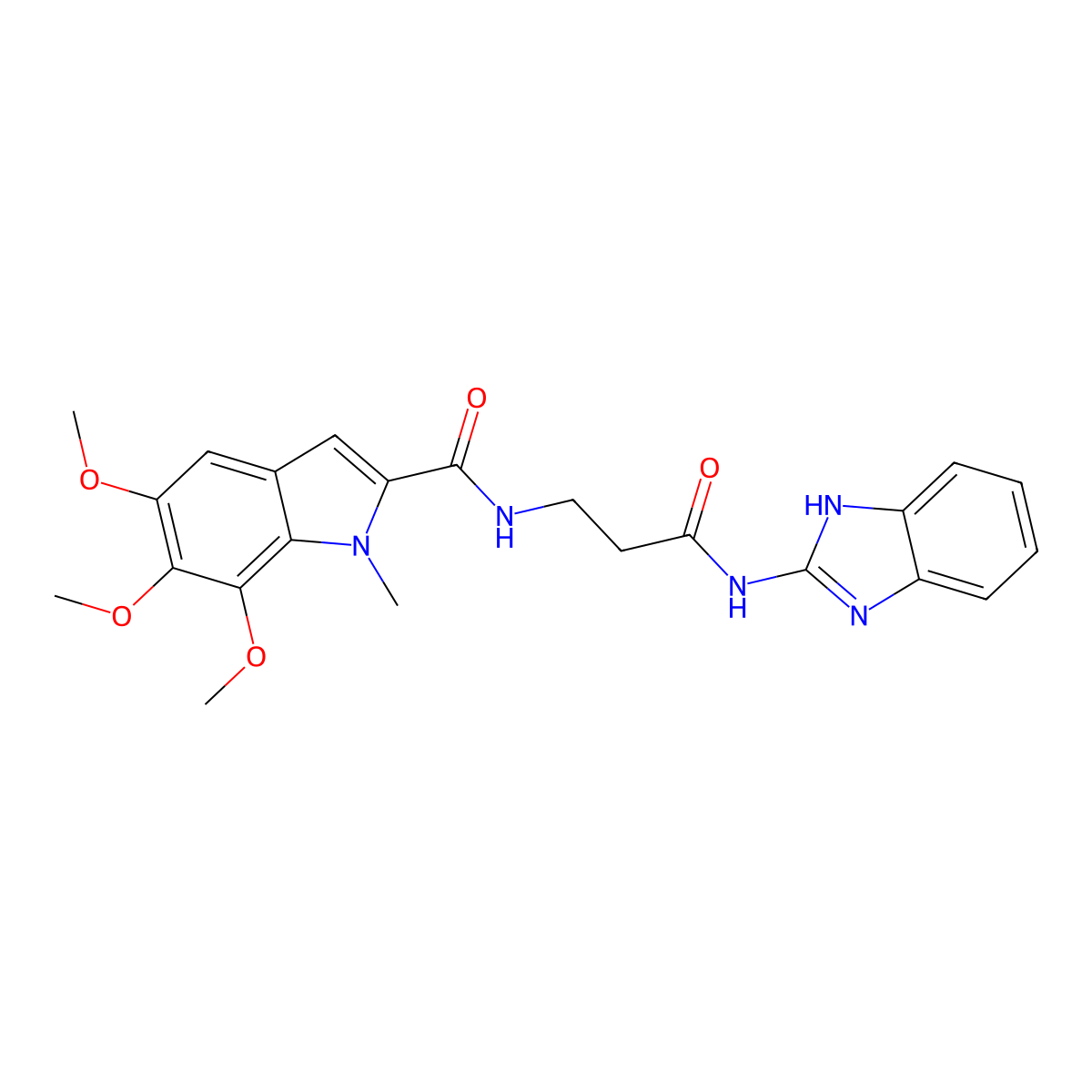N-[3-(1,3-dihydro-2H-benzimidazol-2-ylideneamino)-3-oxopropyl]-5,6,7-trimethoxy-1-methyl-1H-indole-2-carboxamide molecular structure, CAS 1010890-17-1