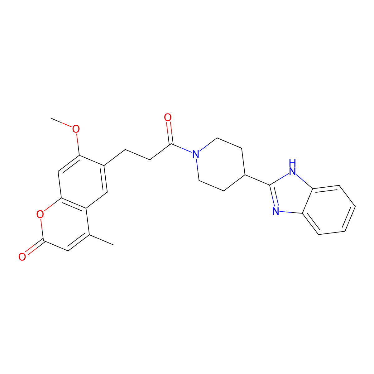 6-{3-[4-(1H-benzimidazol-2-yl)piperidin-1-yl]-3-oxopropyl}-7-methoxy-4-methyl-2H-chromen-2-one molecular structure, CAS 1010890-35-3