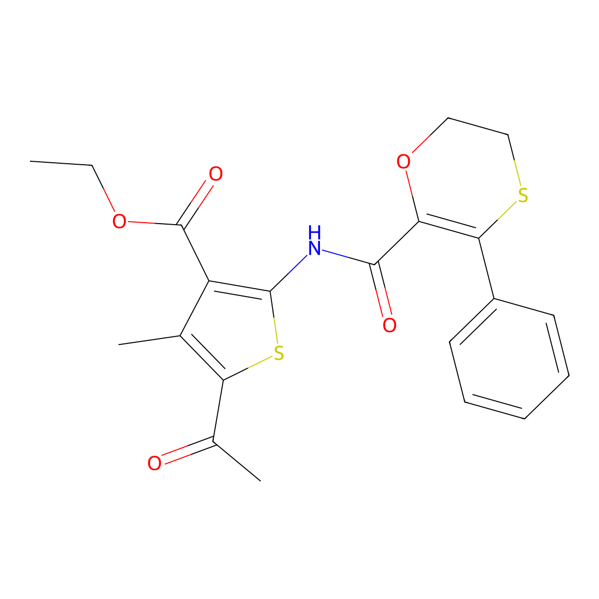 Ethyl 5-acetyl-4-methyl-2-{[(3-phenyl-5,6-dihydro-1,4-oxathiin-2-yl)carbonyl]amino}thiophene-3-carboxylate molecular structure, CAS 1010890-41-1