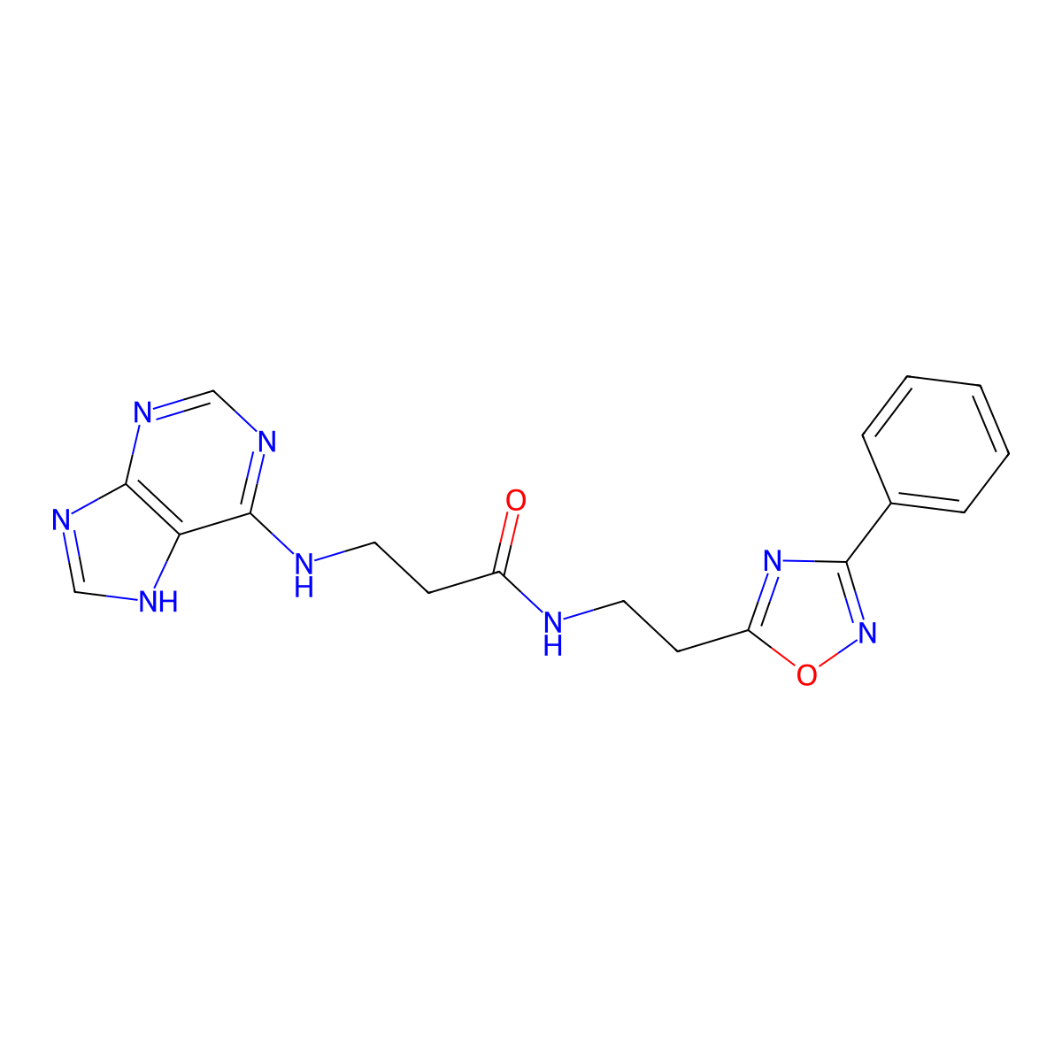 N-[2-(3-phenyl-1,2,4-oxadiazol-5-yl)ethyl]-3-(7H-purin-6-ylamino)propanamide molecular structure, CAS 1010890-49-9
