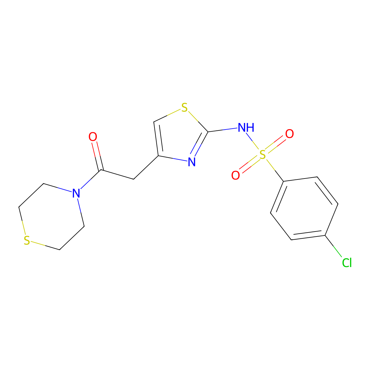 4-chloro-N-[(2Z)-4-[2-oxo-2-(thiomorpholin-4-yl)ethyl]-1,3-thiazol-2(3H)-ylidene]benzenesulfonamide molecular structure, CAS 1010890-65-9