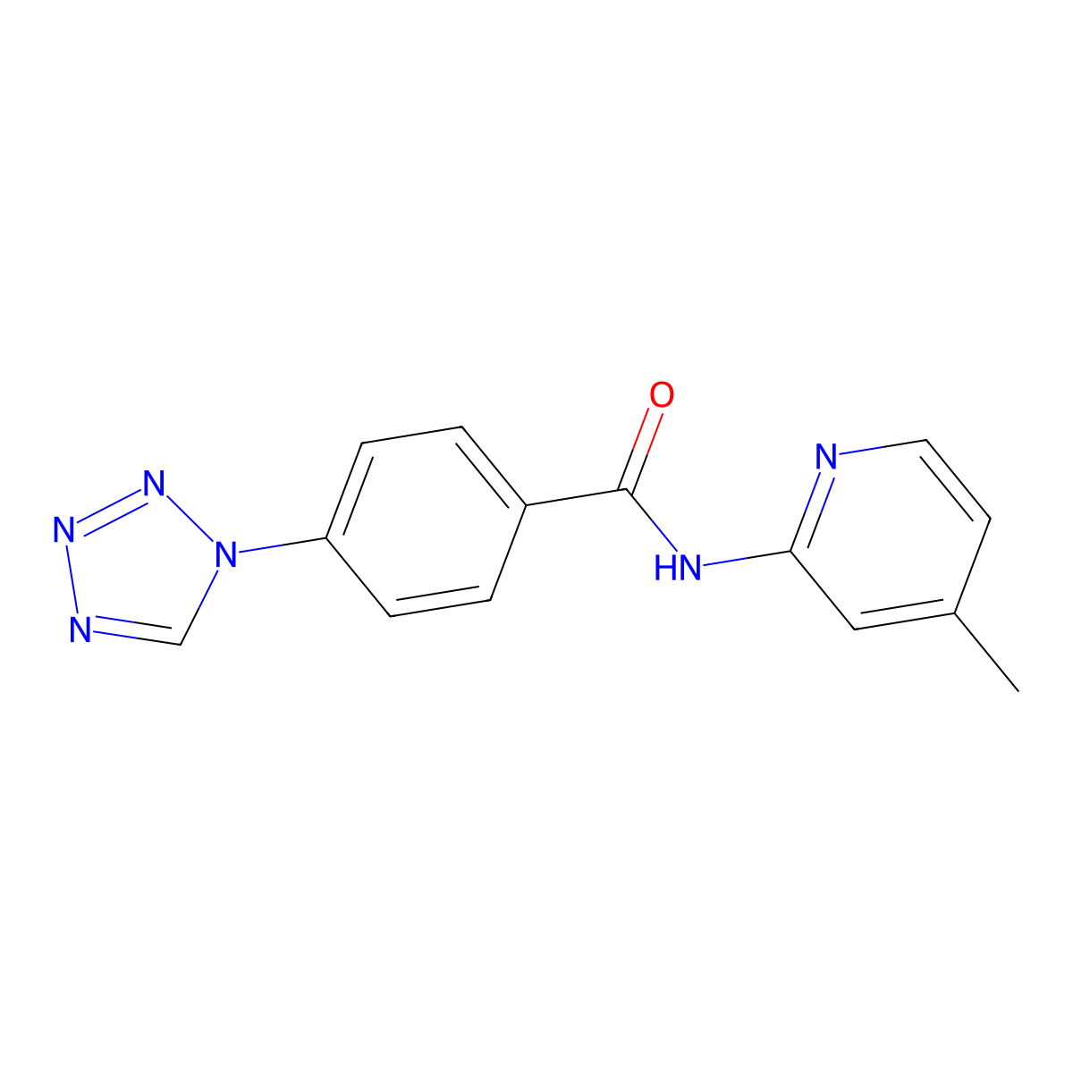 N-(4-methylpyridin-2-yl)-4-(1H-tetrazol-1-yl)benzamide molecular structure, CAS 1010890-73-9