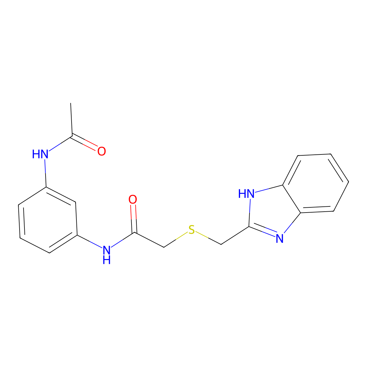 N-[3-(acetylamino)phenyl]-2-[(1H-benzimidazol-2-ylmethyl)sulfanyl]acetamide molecular structure, CAS 1010890-83-1