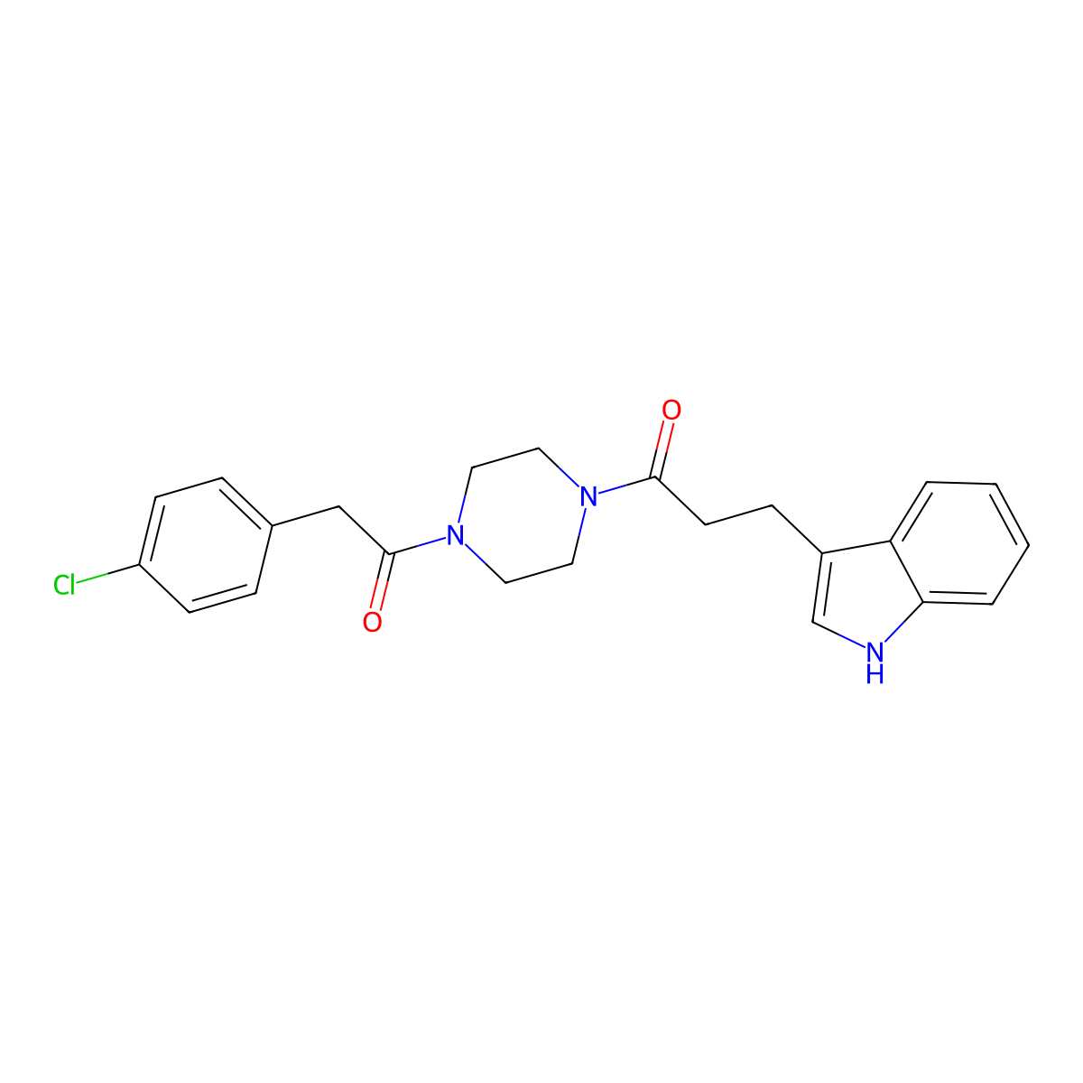 1-{4-[(4-chlorophenyl)acetyl]piperazin-1-yl}-3-(1H-indol-3-yl)propan-1-one molecular structure, CAS 1010890-87-5