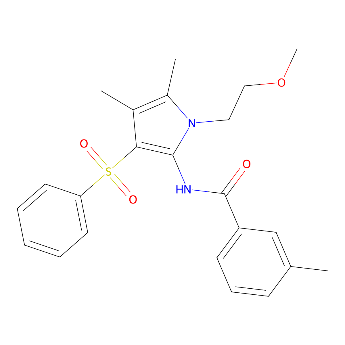 N-[1-(2-methoxyethyl)-4,5-dimethyl-3-(phenylsulfonyl)-1H-pyrrol-2-yl]-3-methylbenzamide molecular structure, CAS 1010891-10-7