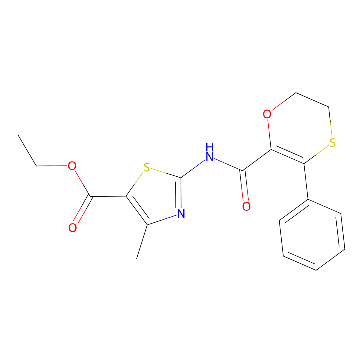 Ethyl 4-methyl-2-{[(3-phenyl-5,6-dihydro-1,4-oxathiin-2-yl)carbonyl]amino}-1,3-thiazole-5-carboxylate molecular structure, CAS 1010891-26-5