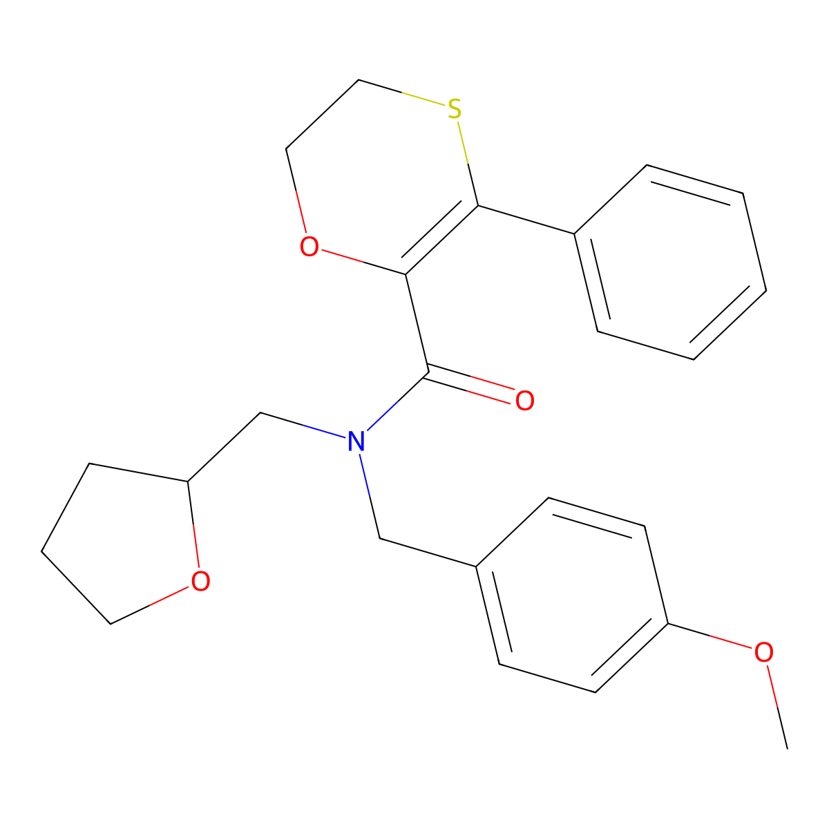N-(4-methoxybenzyl)-3-phenyl-N-(tetrahydrofuran-2-ylmethyl)-5,6-dihydro-1,4-oxathiine-2-carboxamide molecular structure, CAS 1010891-38-9