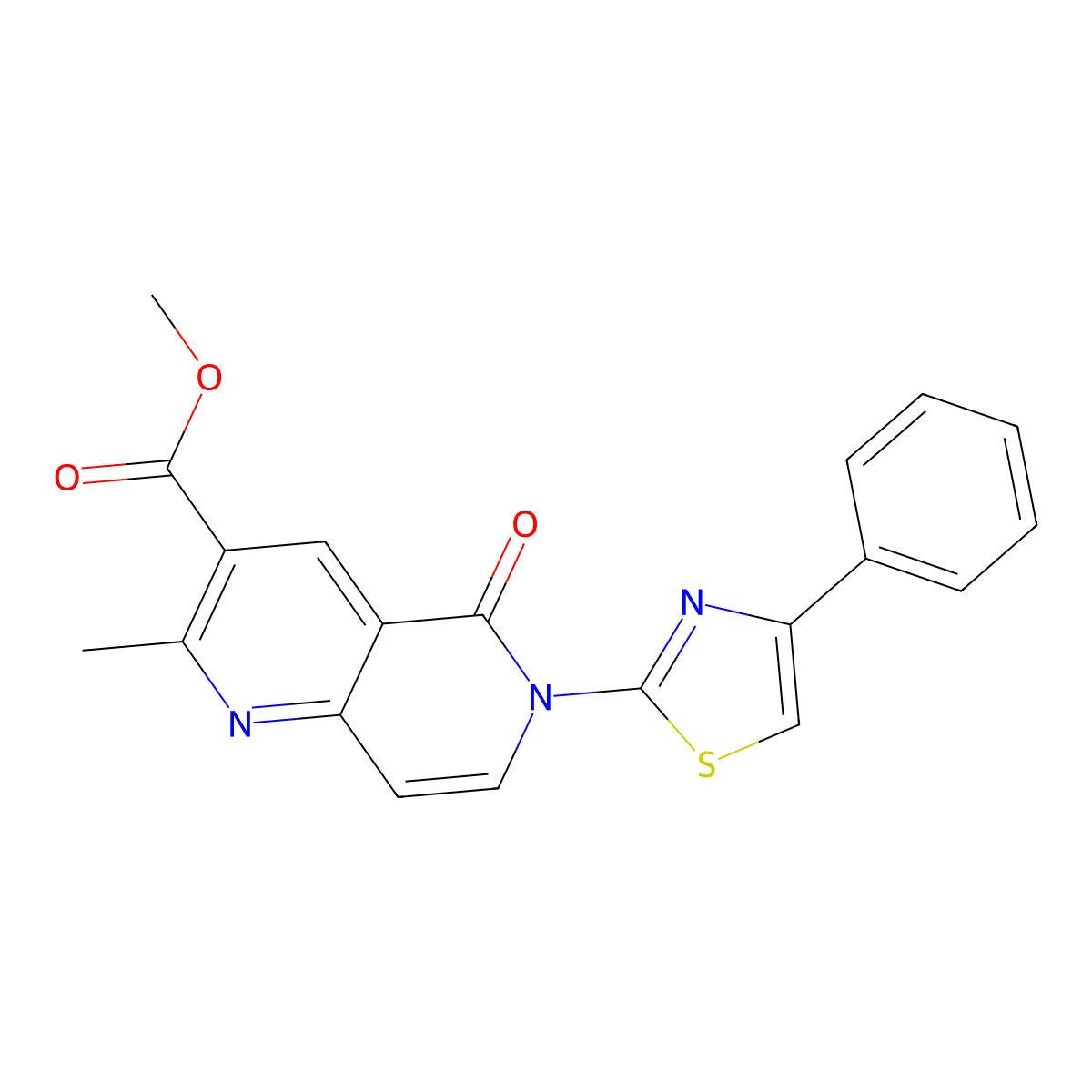 Methyl 2-methyl-5-oxo-6-(4-phenyl-1,3-thiazol-2-yl)-5,6-dihydro-1,6-naphthyridine-3-carboxylate molecular structure, CAS 1010891-62-9