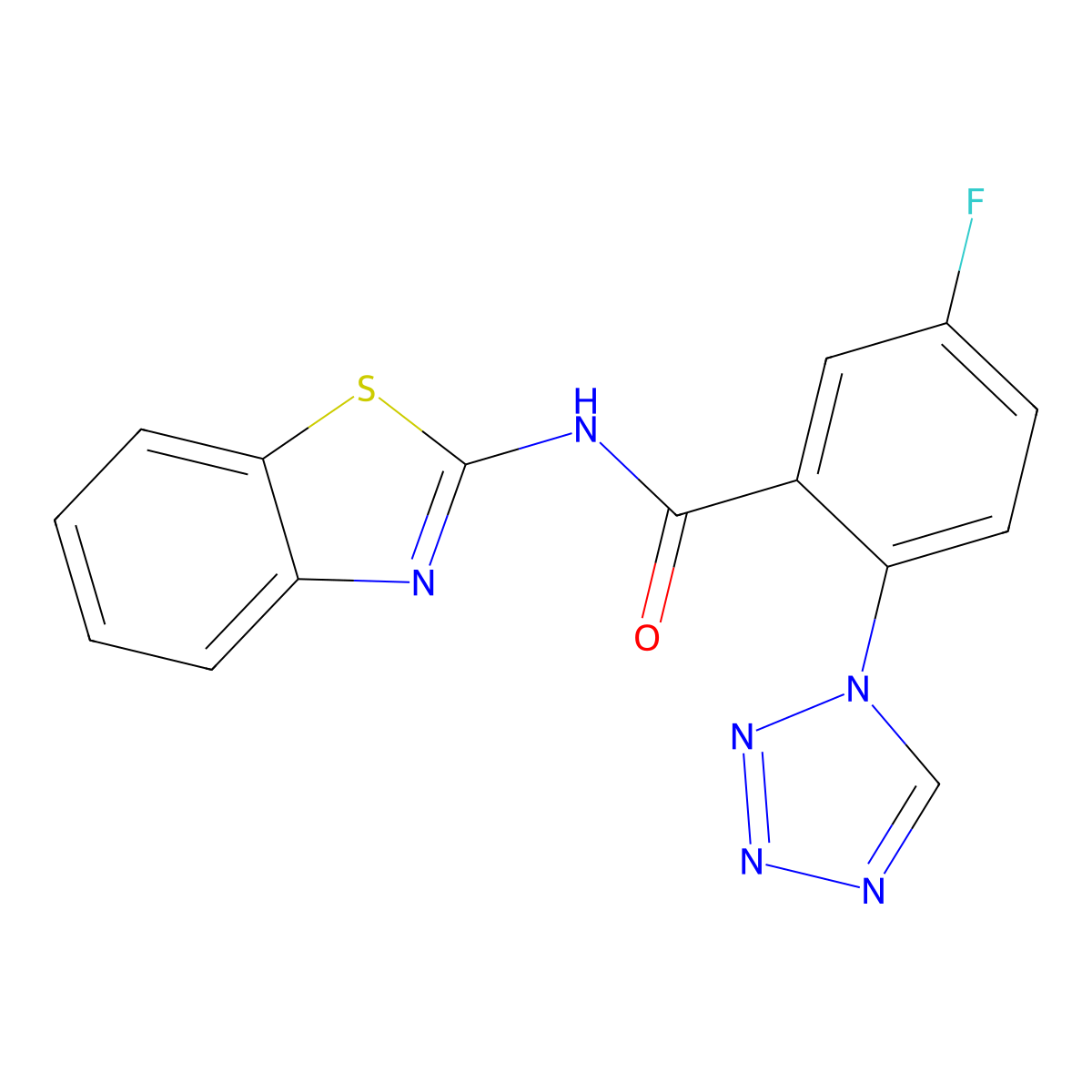 N-[(2Z)-1,3-benzothiazol-2(3H)-ylidene]-5-fluoro-2-(1H-tetrazol-1-yl)benzamide molecular structure, CAS 1010891-74-3