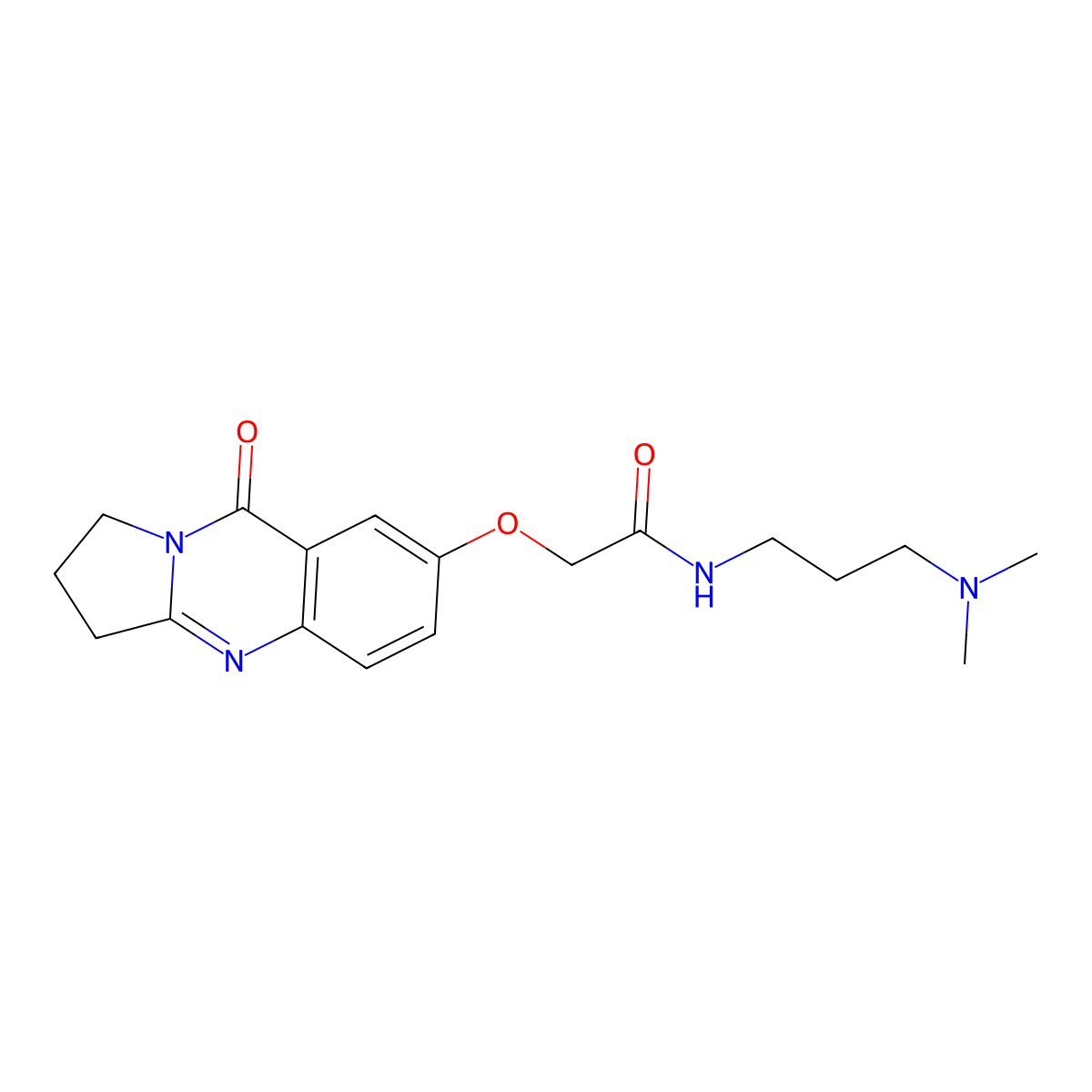 N-(3-(dimethylamino)propyl)-2-((9-oxo-1,2,3,9-tetrahydropyrrolo[2,1-b]quinazolin-7-yl)oxy)acetamide molecular structure, CAS 1010891-86-7