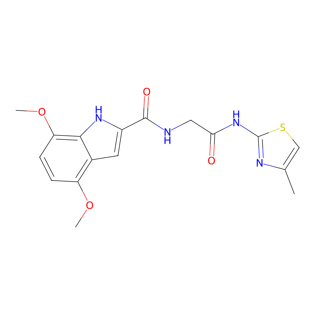 4,7-dimethoxy-N~2~-{2-[(4-methyl-1,3-thiazol-2-yl)amino]-2-oxoethyl}-1H-indole-2-carboxamide molecular structure, CAS 1010891-87-8