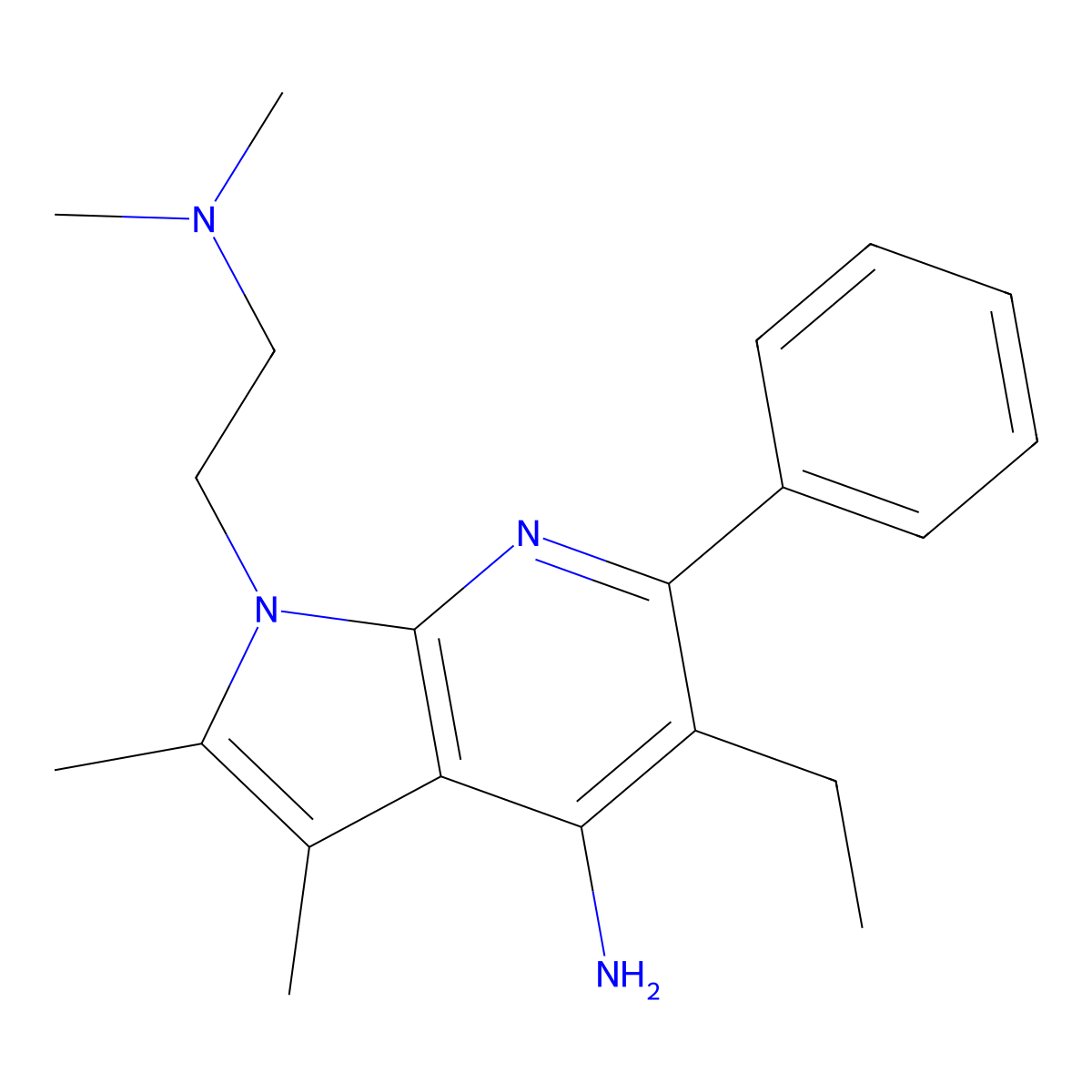 1-(2-(dimethylamino)ethyl)-5-ethyl-2,3-dimethyl-6-phenyl-1H-pyrrolo[2,3-b]pyridin-4-amine molecular structure, CAS 1010892-16-6