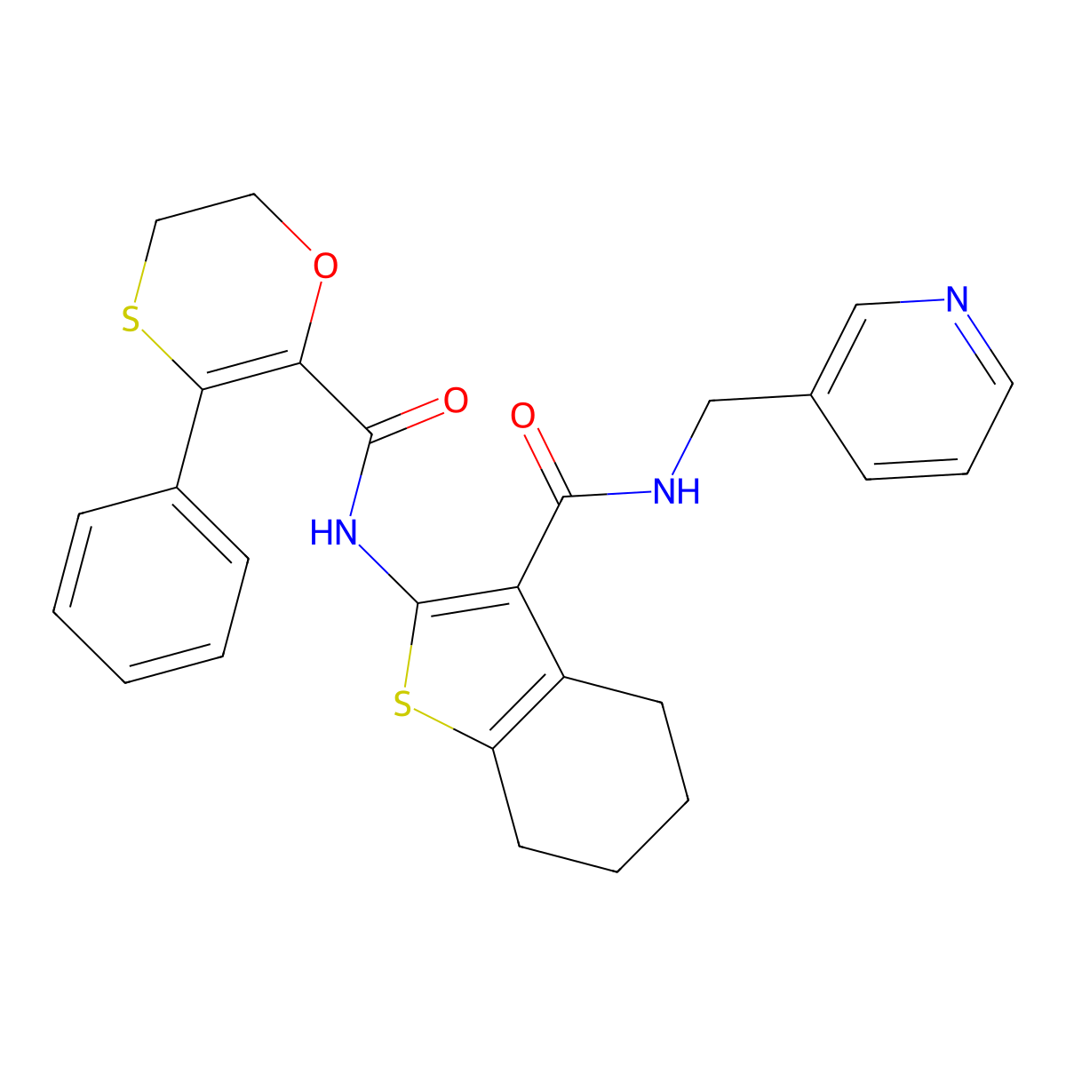 2-{[(3-phenyl-5,6-dihydro-1,4-oxathiin-2-yl)carbonyl]amino}-N-(pyridin-3-ylmethyl)-4,5,6,7-tetrahydro-1-benzothiophene-3-carboxamide molecular structure, CAS 1010892-33-7
