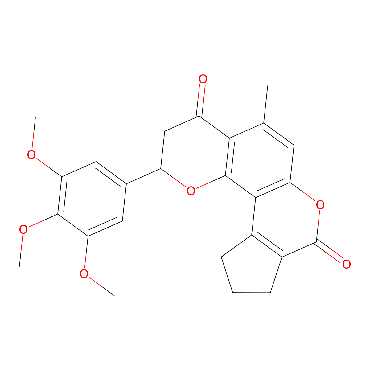 5-methyl-2-(3,4,5-trimethoxyphenyl)-10,11-dihydro-2H-cyclopenta[c]pyrano[2,3-f]chromene-4,8(3H,9H)-dione molecular structure, CAS 1010892-34-8
