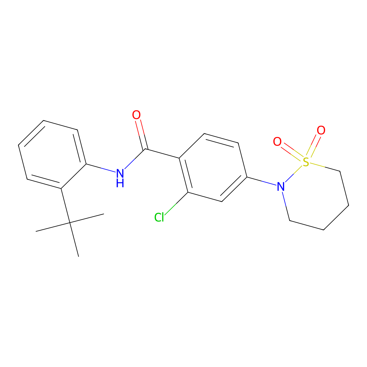 N-(2-tert-butylphenyl)-2-chloro-4-(1,1-dioxido-1,2-thiazinan-2-yl)benzamide molecular structure, CAS 1010892-35-9
