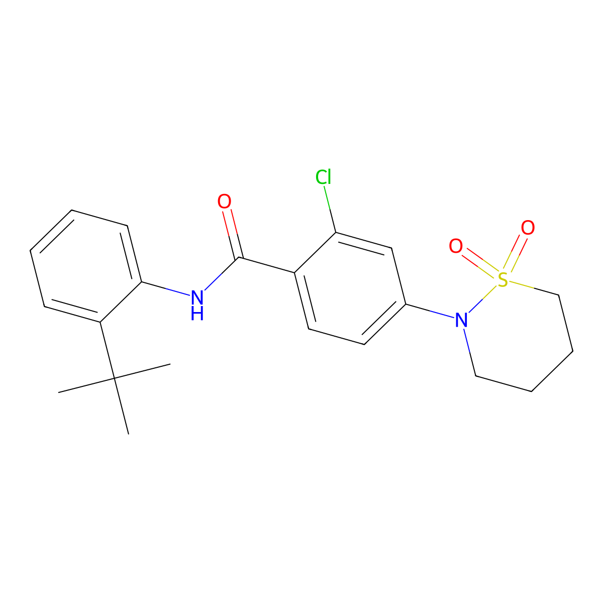 N-(2-tert-butylphenyl)-2-chloro-4-(1,1-dioxido-1,2-thiazinan-2-yl)benzamide molecular structure, CAS 1010892-35-9