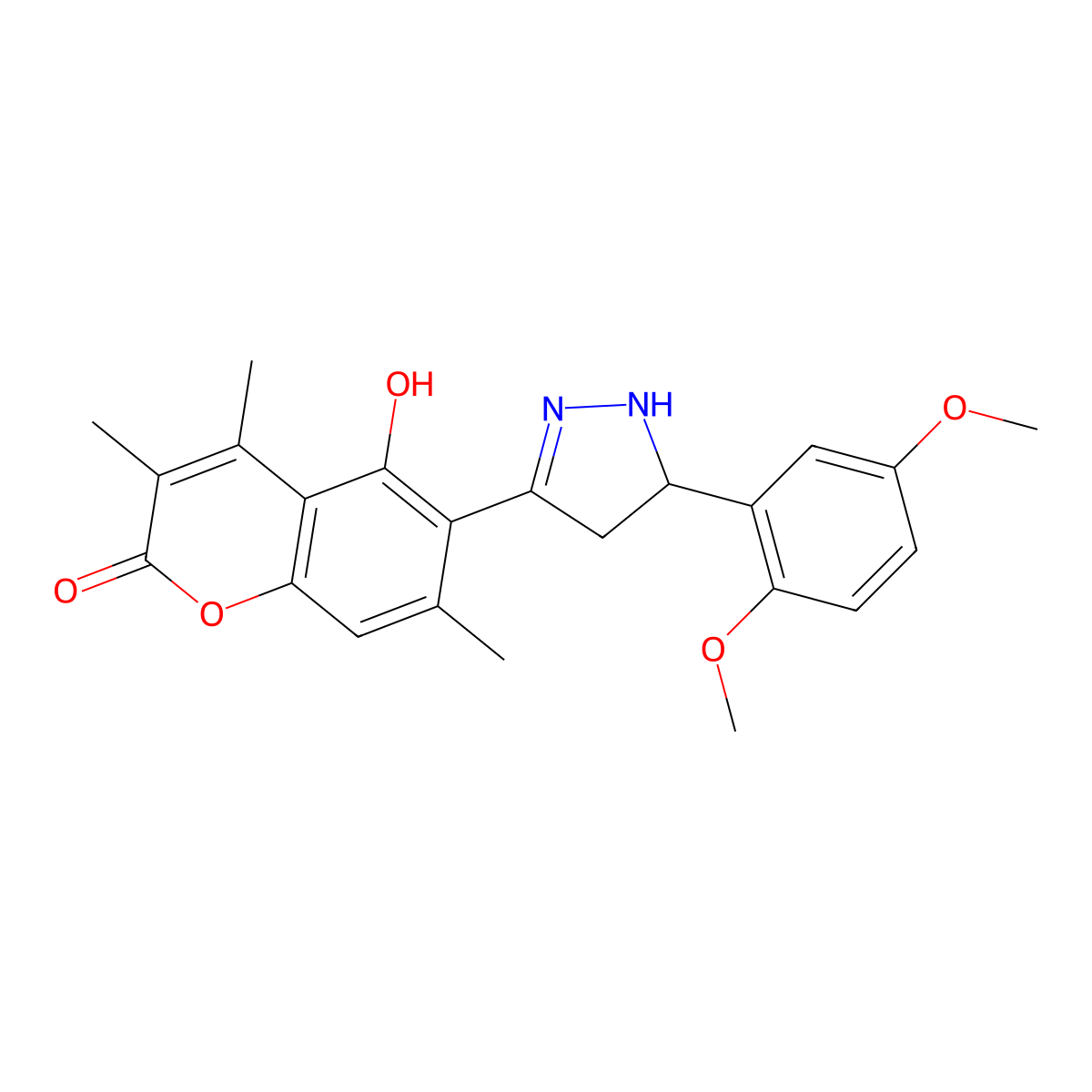 6-[5-(2,5-dimethoxyphenyl)-4,5-dihydro-1H-pyrazol-3-yl]-5-hydroxy-3,4,7-trimethyl-2H-chromen-2-one molecular structure, CAS 1010892-76-8
