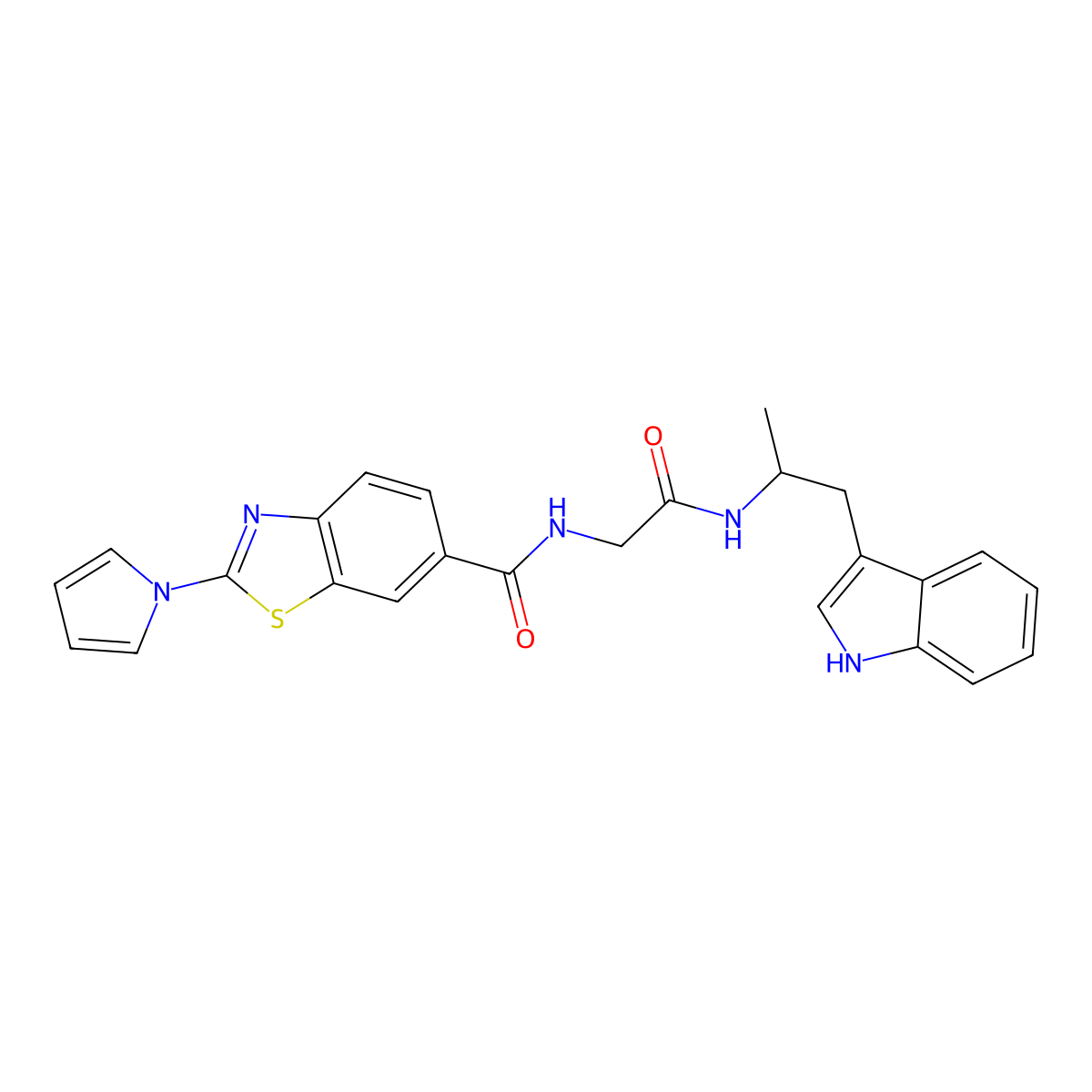 N-(2-{[1-(1H-indol-3-yl)propan-2-yl]amino}-2-oxoethyl)-2-(1H-pyrrol-1-yl)-1,3-benzothiazole-6-carboxamide molecular structure, CAS 1010893-09-0