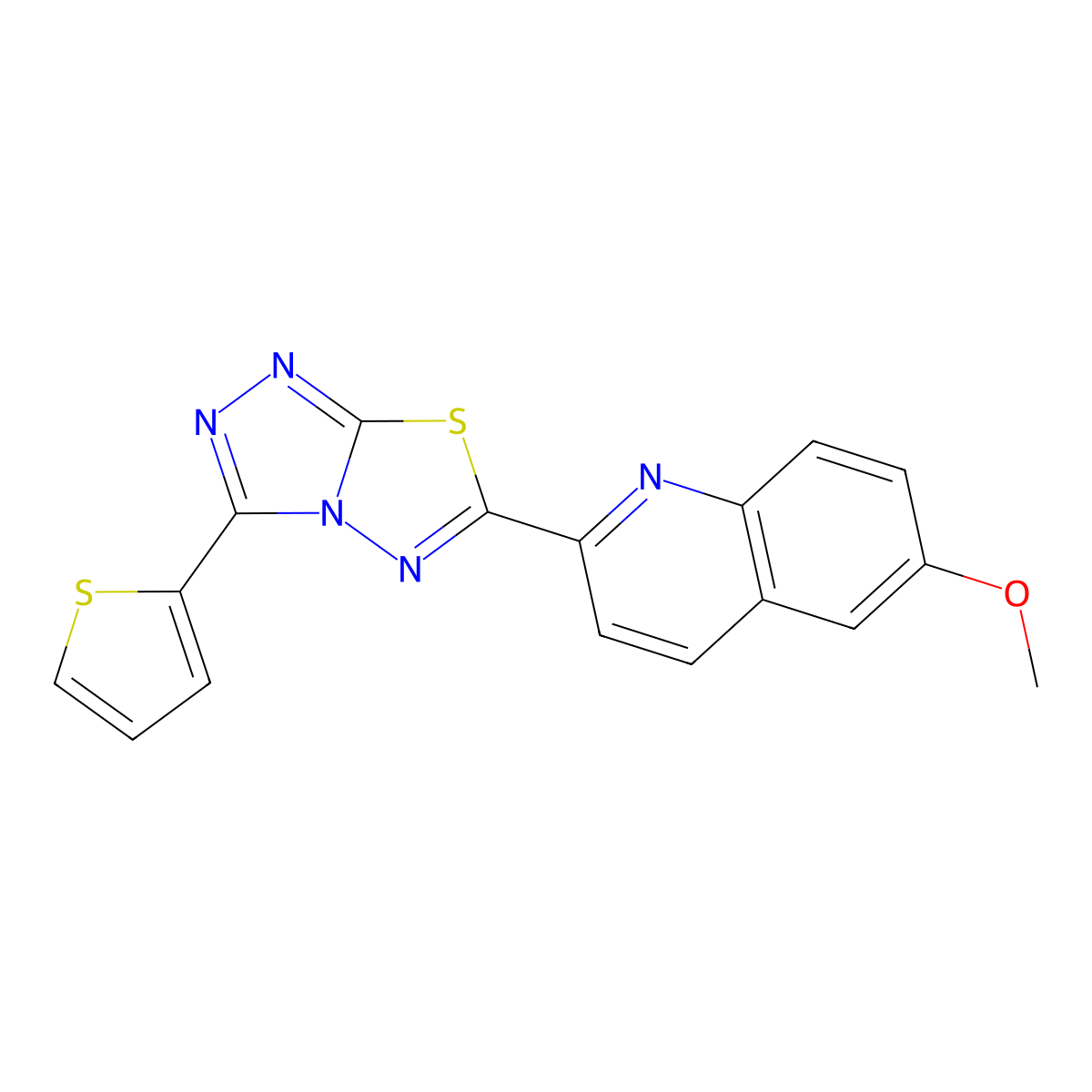 6-Methoxy-2-[3-(thiophen-2-yl)[1,2,4]triazolo[3,4-b][1,3,4]thiadiazol-6-yl]quinoline molecular structure, CAS 1010893-11-4