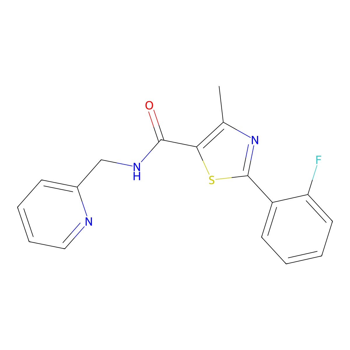 2-(2-fluorophenyl)-4-methyl-N-(pyridin-2-ylmethyl)-1,3-thiazole-5-carboxamide molecular structure, CAS 1010893-15-8