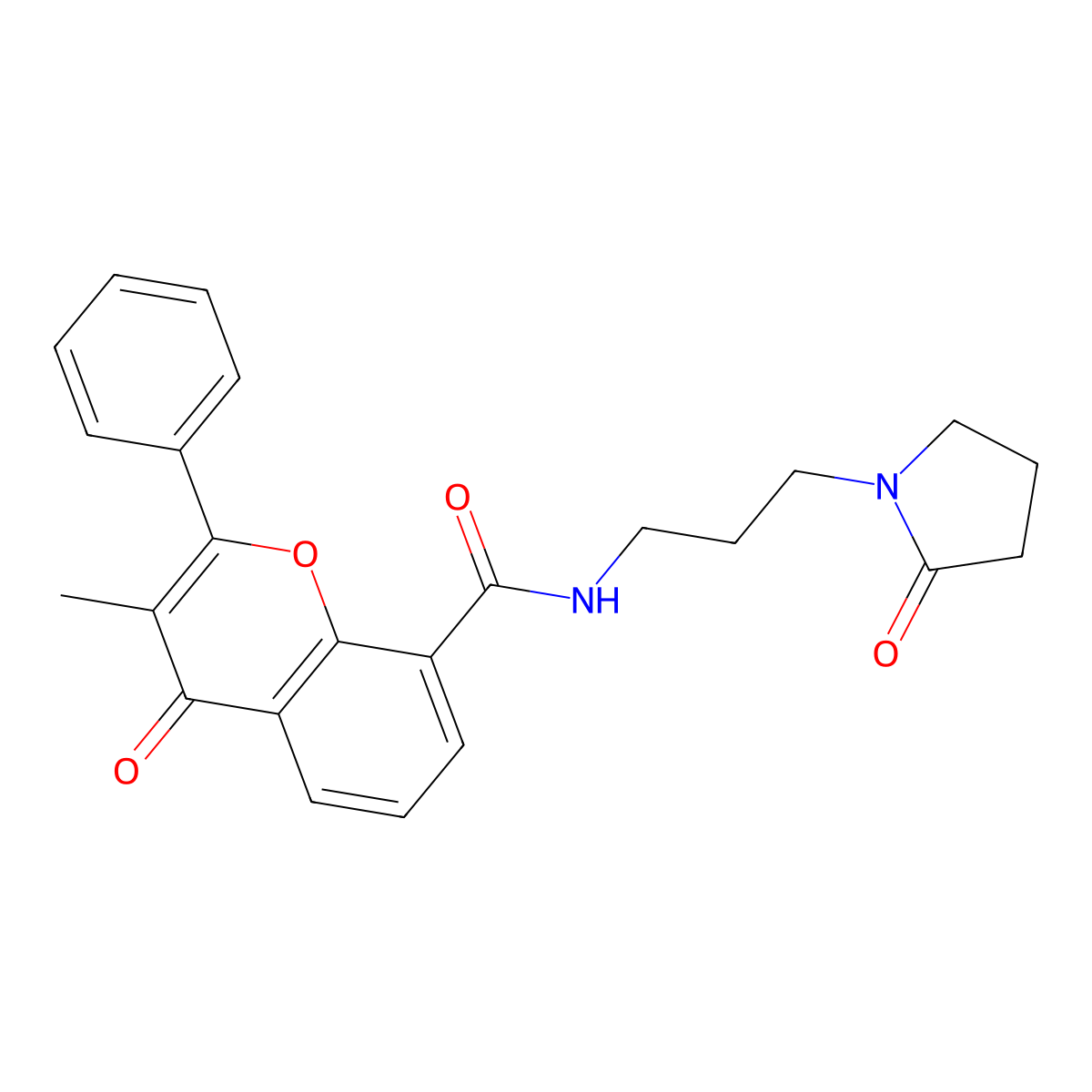3-methyl-4-oxo-N-[3-(2-oxopyrrolidin-1-yl)propyl]-2-phenyl-4H-chromene-8-carboxamide molecular structure, CAS 1010893-35-2