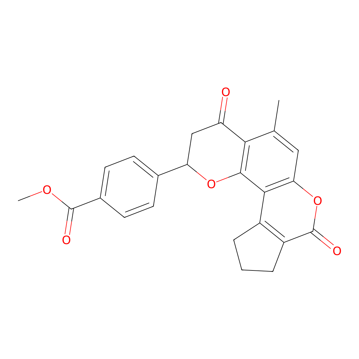 methyl 4-(5-methyl-4,8-dioxo-3,4,8,9,10,11-hexahydro-2H-cyclopenta[c]pyrano[2,3-f]chromen-2-yl)benzoate molecular structure, CAS 1010893-44-3