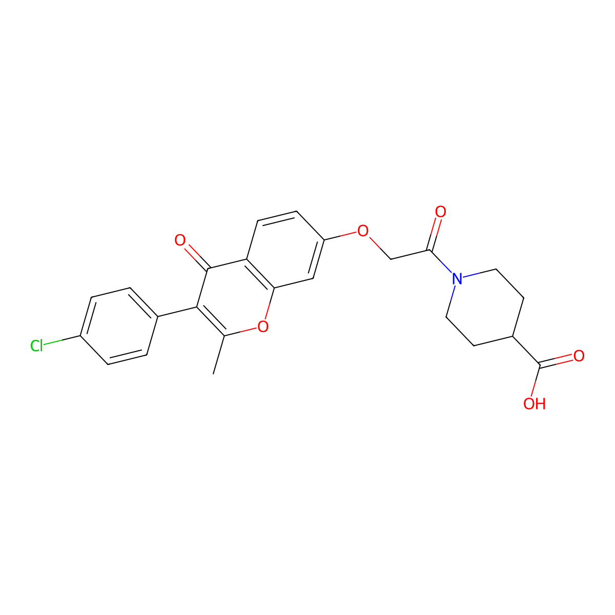 1-({[3-(4-chlorophenyl)-2-methyl-4-oxo-4H-chromen-7-yl]oxy}acetyl)piperidine-4-carboxylic acid molecular structure, CAS 1010893-88-5