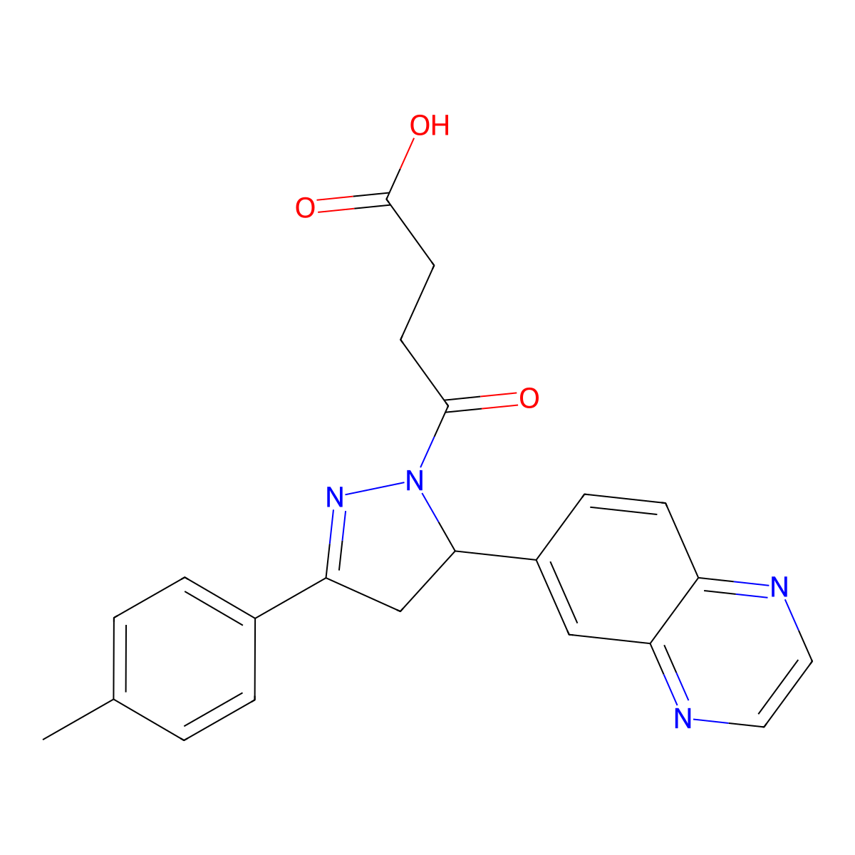 4-oxo-4-(5-(quinoxalin-6-yl)-3-(p-tolyl)-4,5-dihydro-1H-pyrazol-1-yl)butanoic acid molecular structure, CAS 1010894-23-1