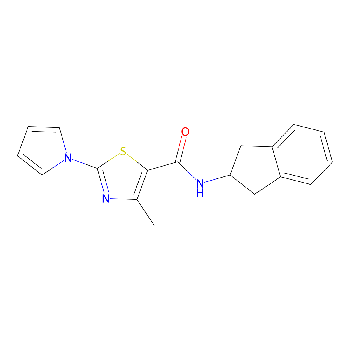 N-(2,3-dihydro-1H-inden-2-yl)-4-methyl-2-(1H-pyrrol-1-yl)-1,3-thiazole-5-carboxamide molecular structure, CAS 1010894-43-5