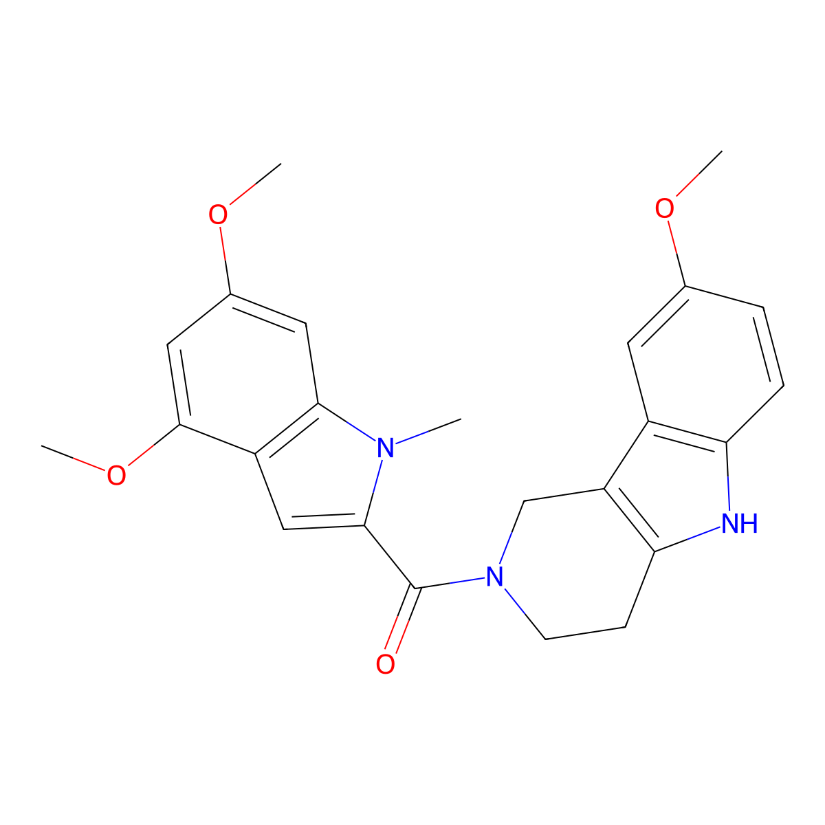 (4,6-dimethoxy-1-methyl-1H-indol-2-yl)(8-methoxy-1,3,4,5-tetrahydro-2H-pyrido[4,3-b]indol-2-yl)methanone molecular structure, CAS 1010894-48-0