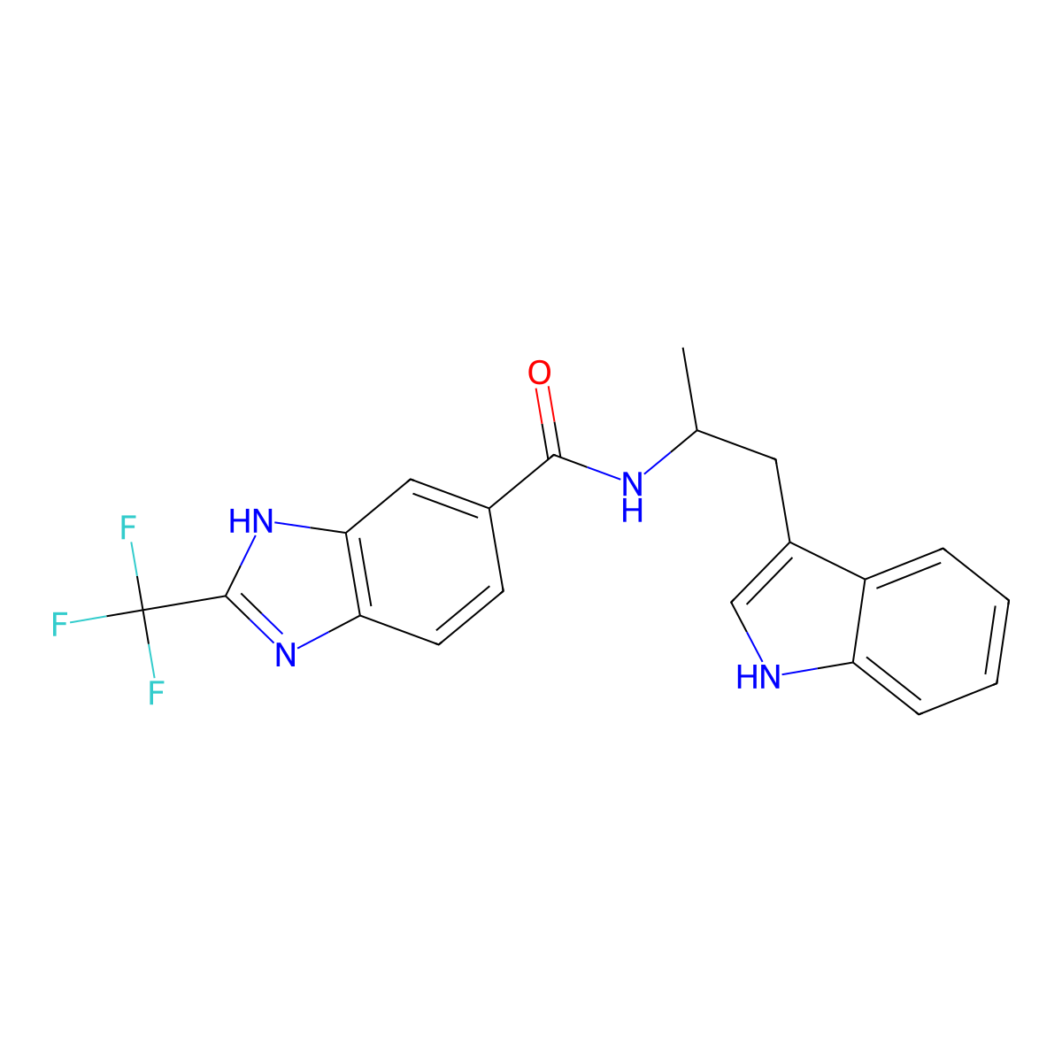 N-[1-(1H-indol-3-yl)propan-2-yl]-2-(trifluoromethyl)-1H-benzimidazole-5-carboxamide molecular structure, CAS 1010894-58-2
