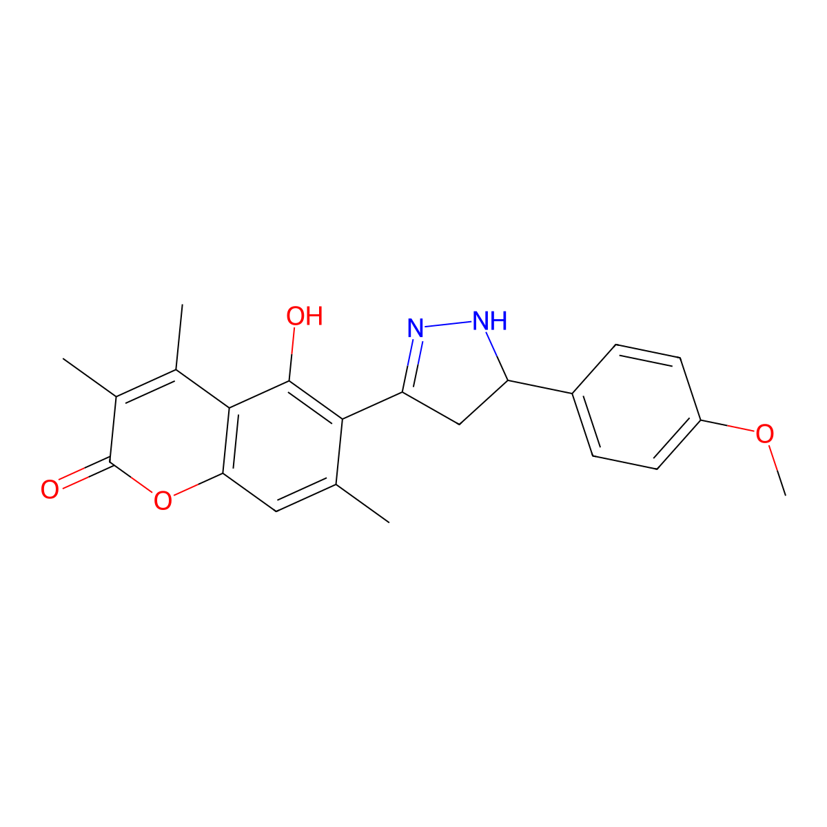 5-hydroxy-6-[5-(4-methoxyphenyl)-4,5-dihydro-1H-pyrazol-3-yl]-3,4,7-trimethyl-2H-chromen-2-one molecular structure, CAS 1010894-67-3