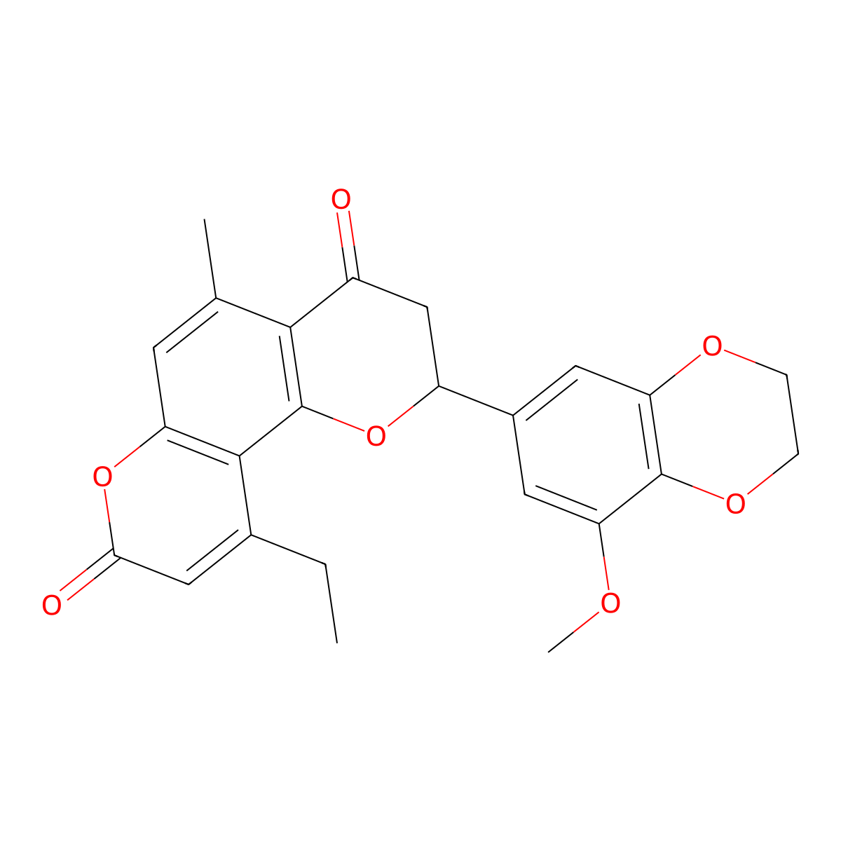 10-ethyl-2-(8-methoxy-2,3-dihydro-1,4-benzodioxin-6-yl)-5-methyl-2,3-dihydro-4H,8H-pyrano[2,3-f]chromene-4,8-dione molecular structure, CAS 1010894-75-3