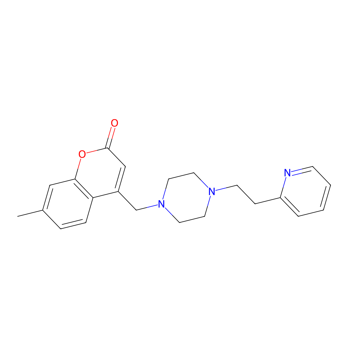 7-methyl-4-({4-[2-(pyridin-2-yl)ethyl]piperazin-1-yl}methyl)-2H-chromen-2-one molecular structure, CAS 1010894-97-9