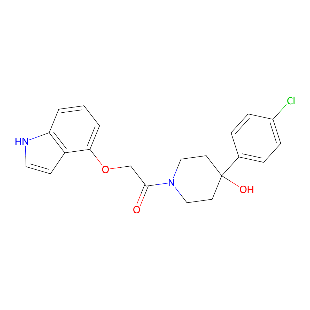 1-[4-(4-chlorophenyl)-4-hydroxypiperidin-1-yl]-2-(1H-indol-4-yloxy)ethanone molecular structure, CAS 1010895-01-8