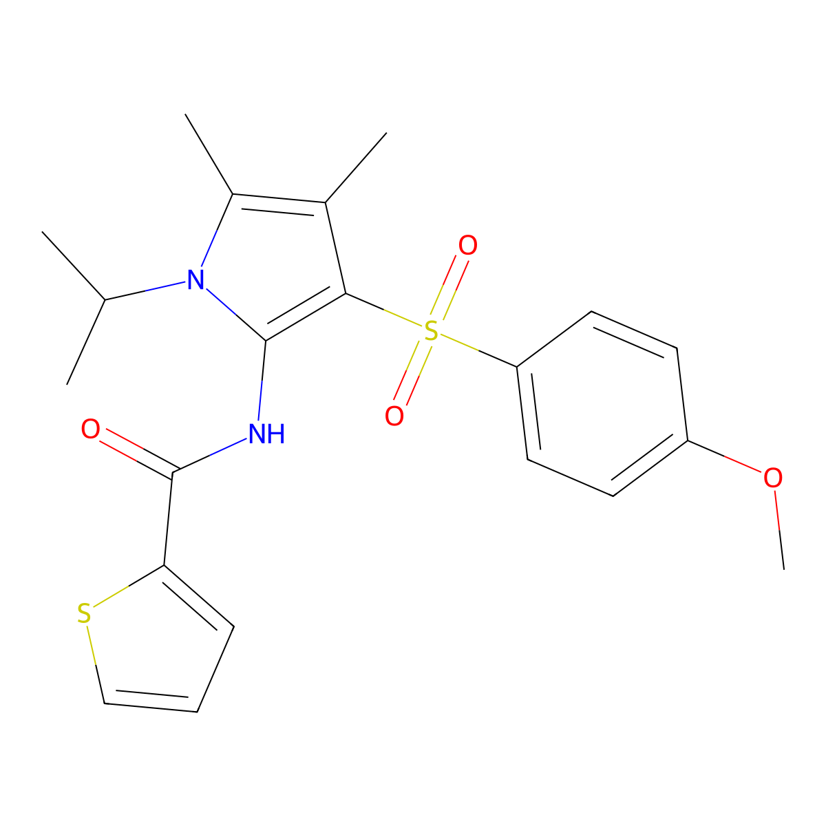 N-{3-[(4-methoxyphenyl)sulfonyl]-4,5-dimethyl-1-(propan-2-yl)-1H-pyrrol-2-yl}thiophene-2-carboxamide molecular structure, CAS 1010895-10-9