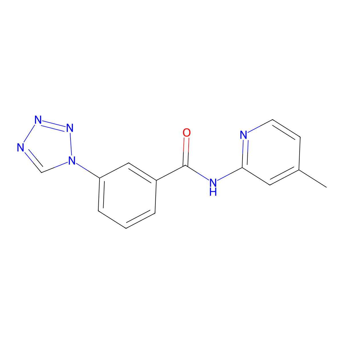 N-(4-methylpyridin-2-yl)-3-(1H-tetrazol-1-yl)benzamide molecular structure, CAS 1010895-30-3