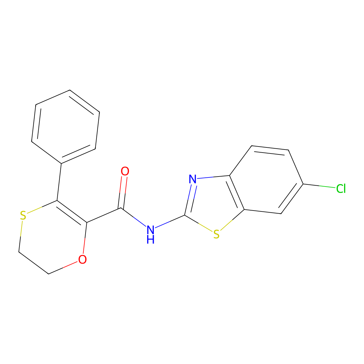 N-[(2Z)-6-chloro-1,3-benzothiazol-2(3H)-ylidene]-3-phenyl-5,6-dihydro-1,4-oxathiine-2-carboxamide molecular structure, CAS 1010895-38-1