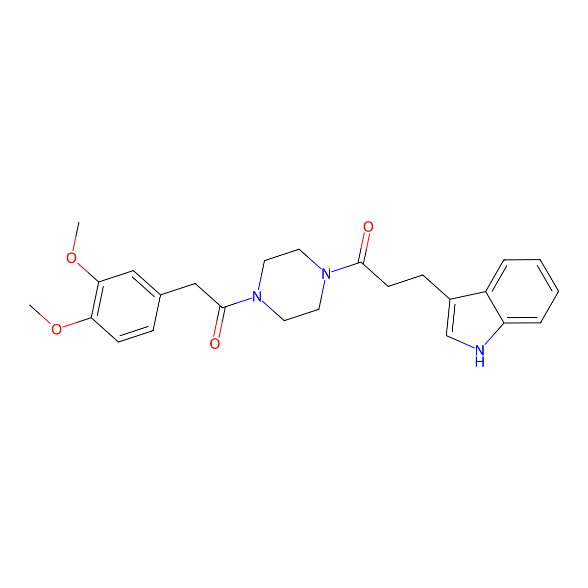 1-{4-[(3,4-dimethoxyphenyl)acetyl]piperazin-1-yl}-3-(1H-indol-3-yl)propan-1-one molecular structure, CAS 1010895-55-2