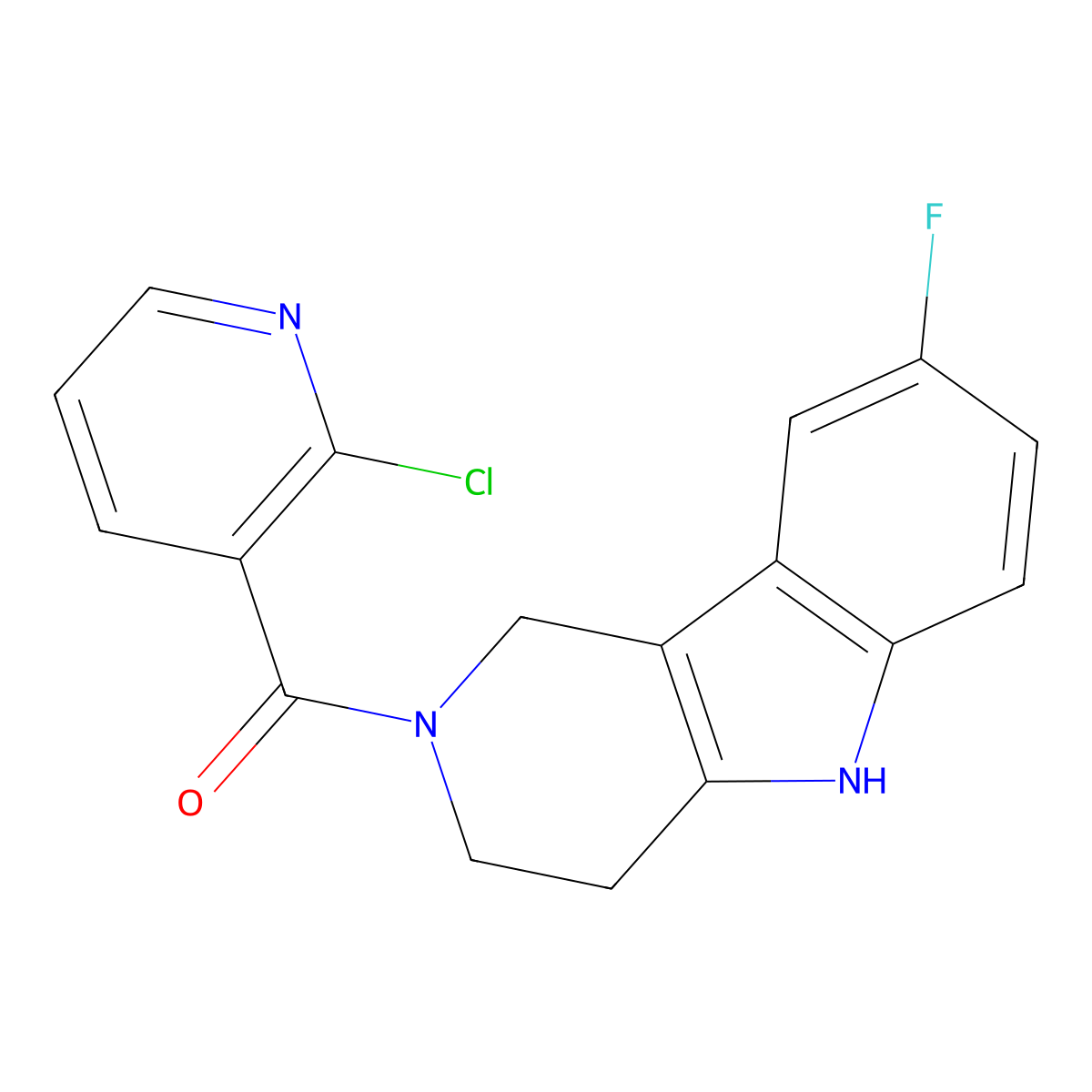 (2-chloropyridin-3-yl)(8-fluoro-1,3,4,5-tetrahydro-2H-pyrido[4,3-b]indol-2-yl)methanone molecular structure, CAS 1010895-57-4